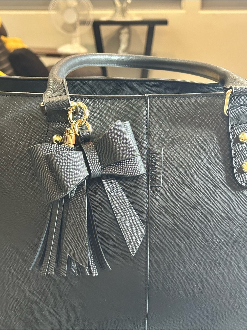 Black-Women's Laptop Tote Bag with Bow Charm - Sleek Professional Work Bag - Picture 4 of 14
